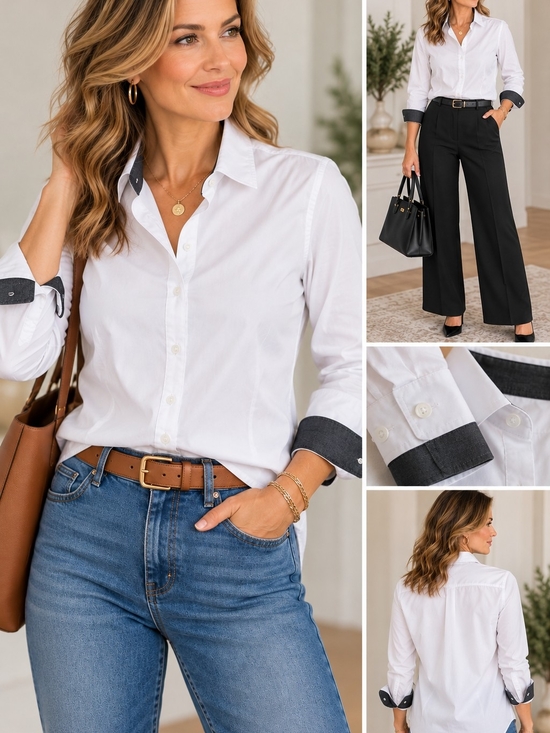 Beverly Hills Polo Club Tops - Beverly Hills Polo Club White Button Down Contrast Cuff Shirt – Size Small
